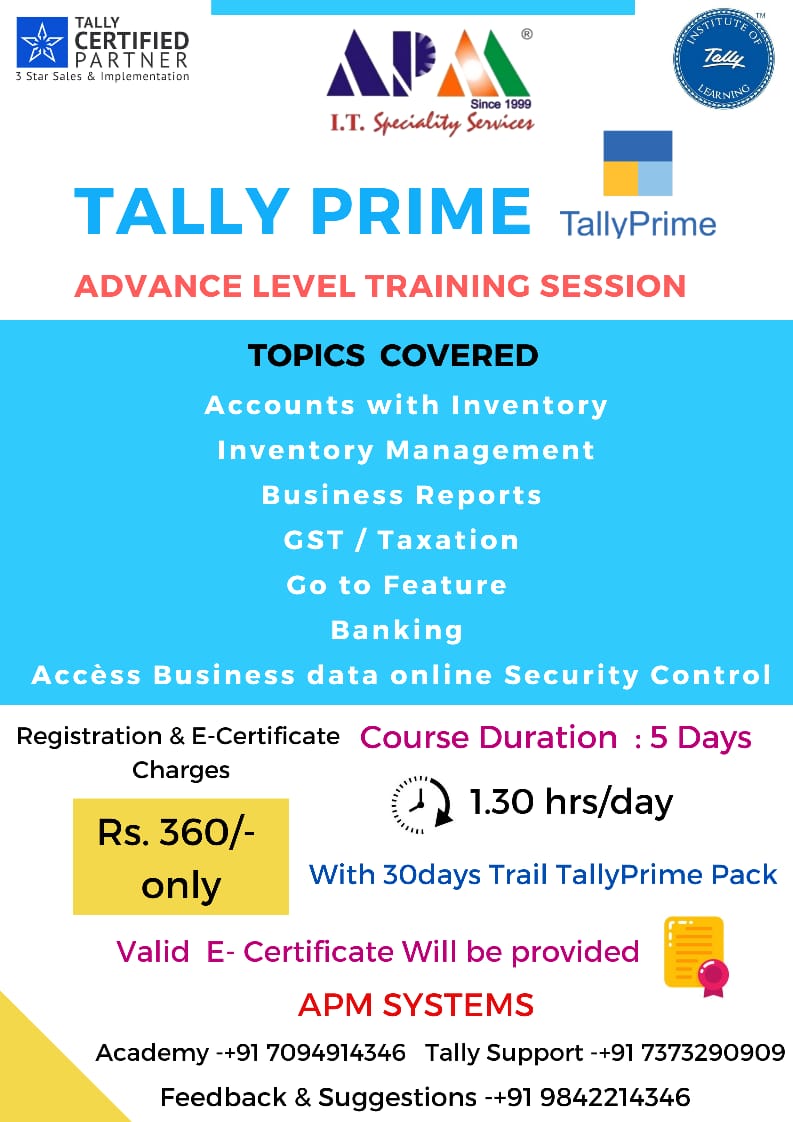 TallyPrime Advance Class APM Systems